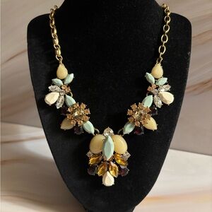 J.Crew Gold Tone Multicolored Statement Necklace 20”+3”